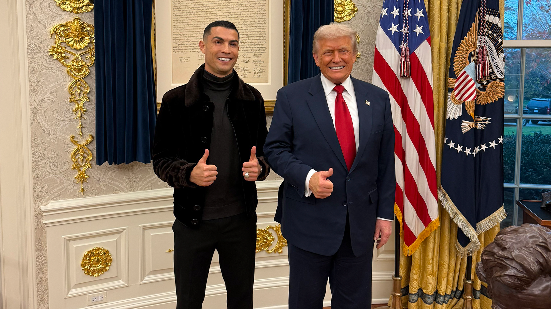 Cristiano Ronaldo y Donald Trump juntos en la Casa Blanca.
